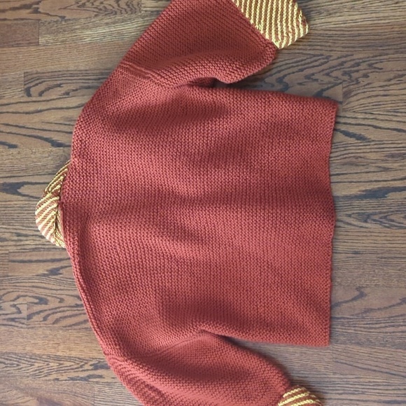 chunky Cardigan Handmade knit brick/mustard bell sleeves cozy shawl collar sz L - Picture 7 of 10